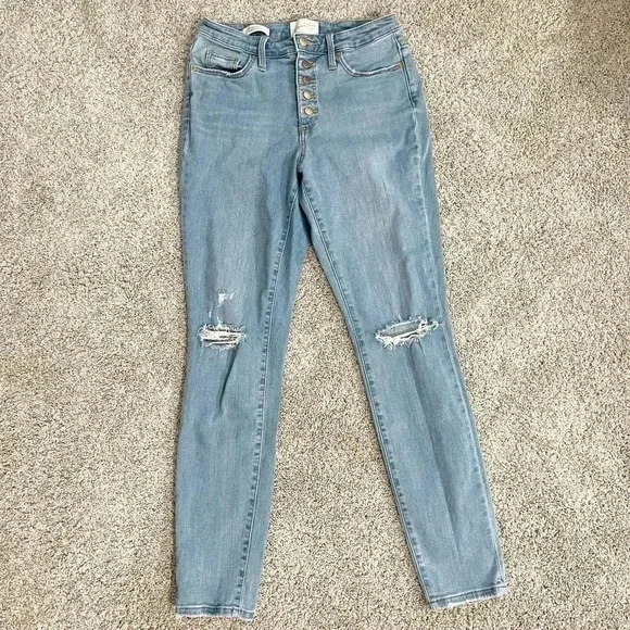 Universal Thread Stretch Denim High-Rise Skinny Distress Jeans Blue Size 4/27R - Picture 1 of 11